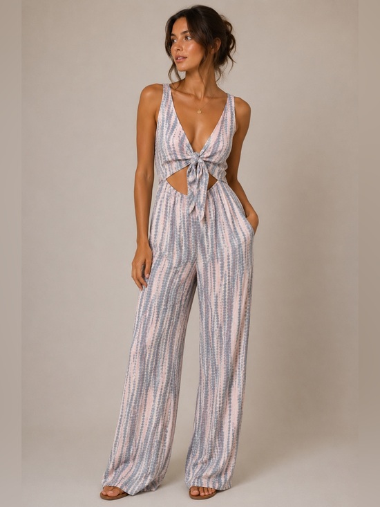 Olivaceous Pants - Olivaceous Pink and Gray Patterned Jumpsuit